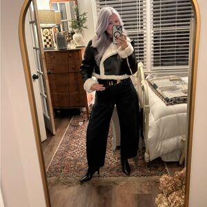 Fashion Nova Black and Cream Teddy Jacket. A little staining around collar area